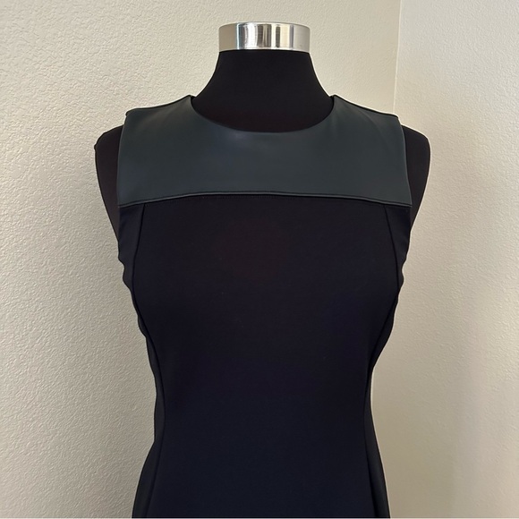 NWT Ann Taylor Women Black Stretch Sleeveless Sheath Fox Leather Dress Size 8P - Picture 3 of 12